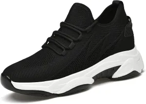 Men's Running Walking Tennis Shoes, Lightweight Non-Slip Breathable 8cm Height Boosting Shoes for Men, Comfortable Cushioning Sneakers with Arch Support, Wide Feet Height Increasing Shoes