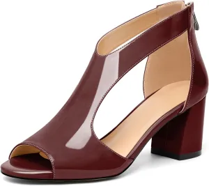 Mettesally Women's Peep Toe Sandals Block Chunky High Heels Hollow Out Heeled Wedding Party Back Zip Sandals Shoes