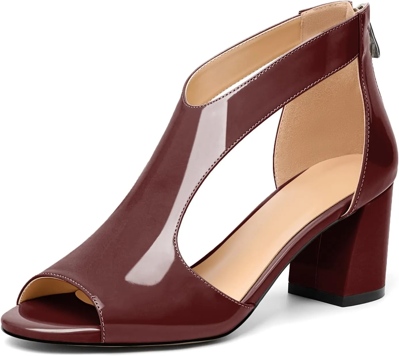 Mettesally Women's Peep Toe Sandals Block Chunky High Heels Hollow Out Heeled Wedding Party Back Zip Sandals Shoes