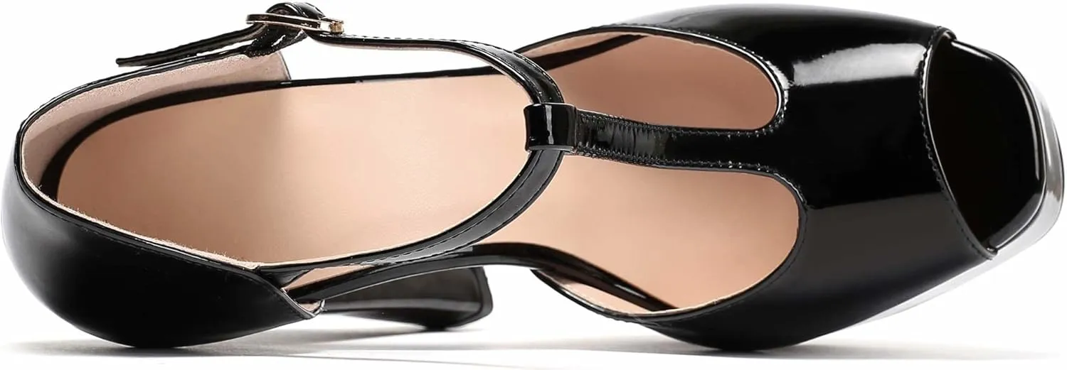 Mettesally Women's Platform Chunky High Heels T-strap Peep Toe Sandals Dress Fashion Office Shoes