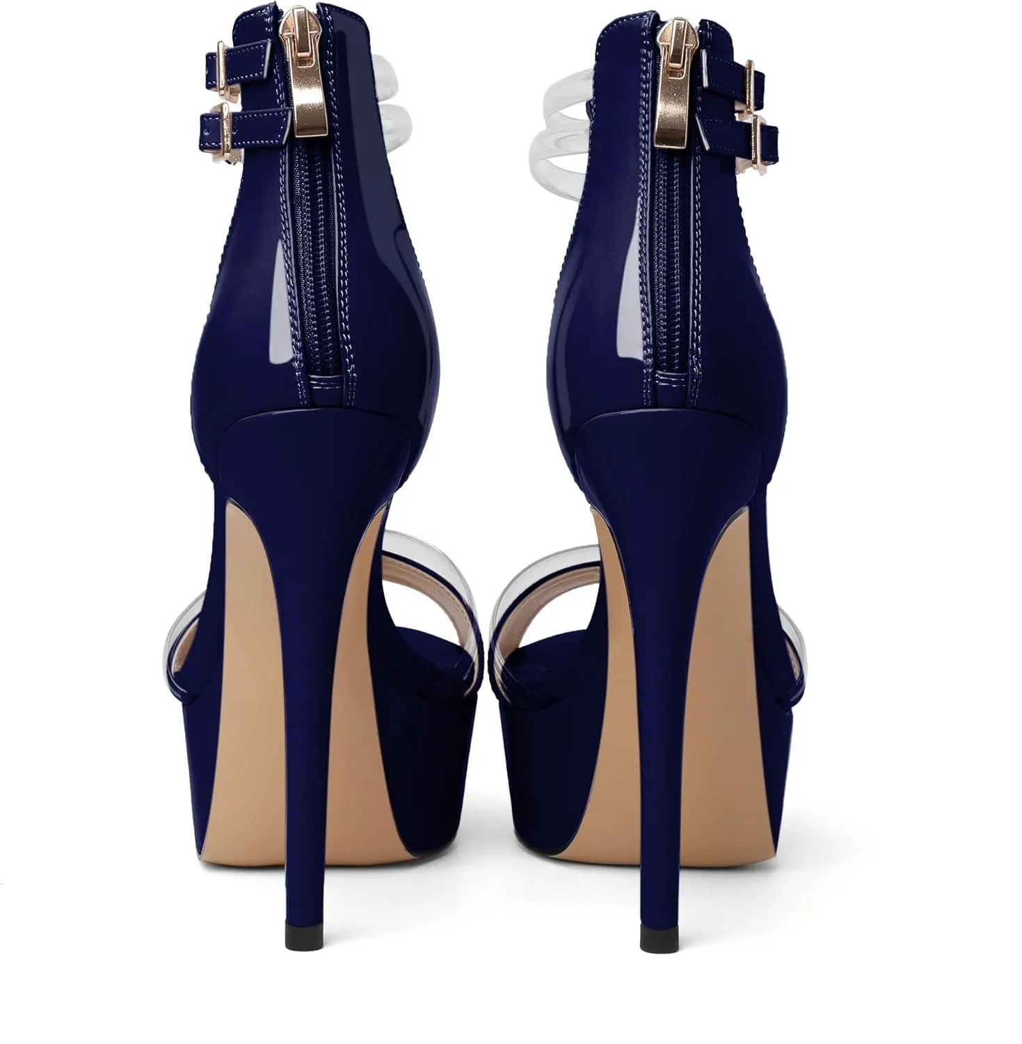 Mettesally Women's Platform Heels Peep Toe Heeled Sandals T Strap Heels Strappy Stiletto High Heels 5.5 Inch Double Ankle Strap Pump Shoes with Back Zipper