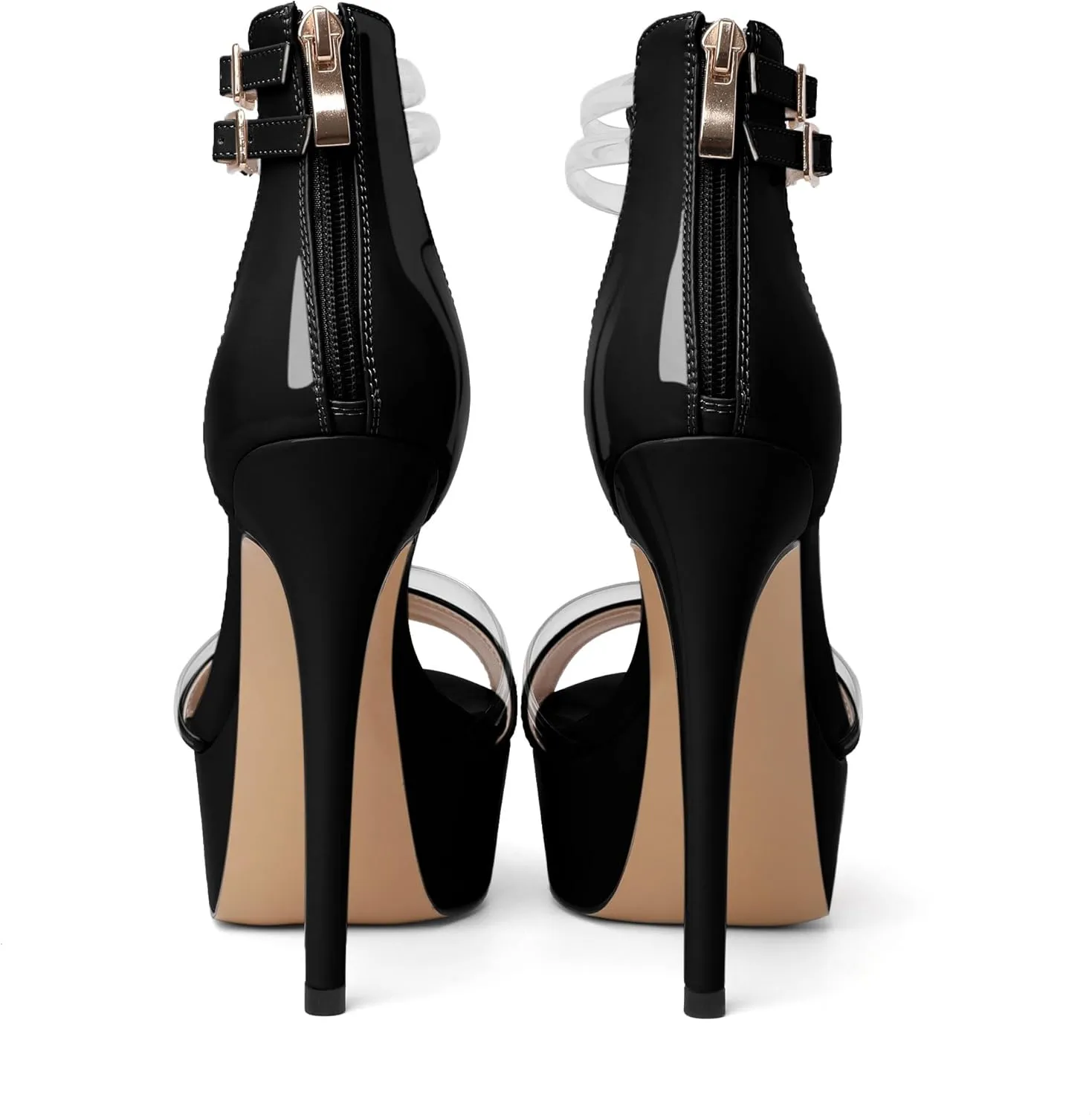 Mettesally Women's Platform Heels Peep Toe Heeled Sandals T Strap Heels Strappy Stiletto High Heels 5.5 Inch Double Ankle Strap Pump Shoes with Back Zipper