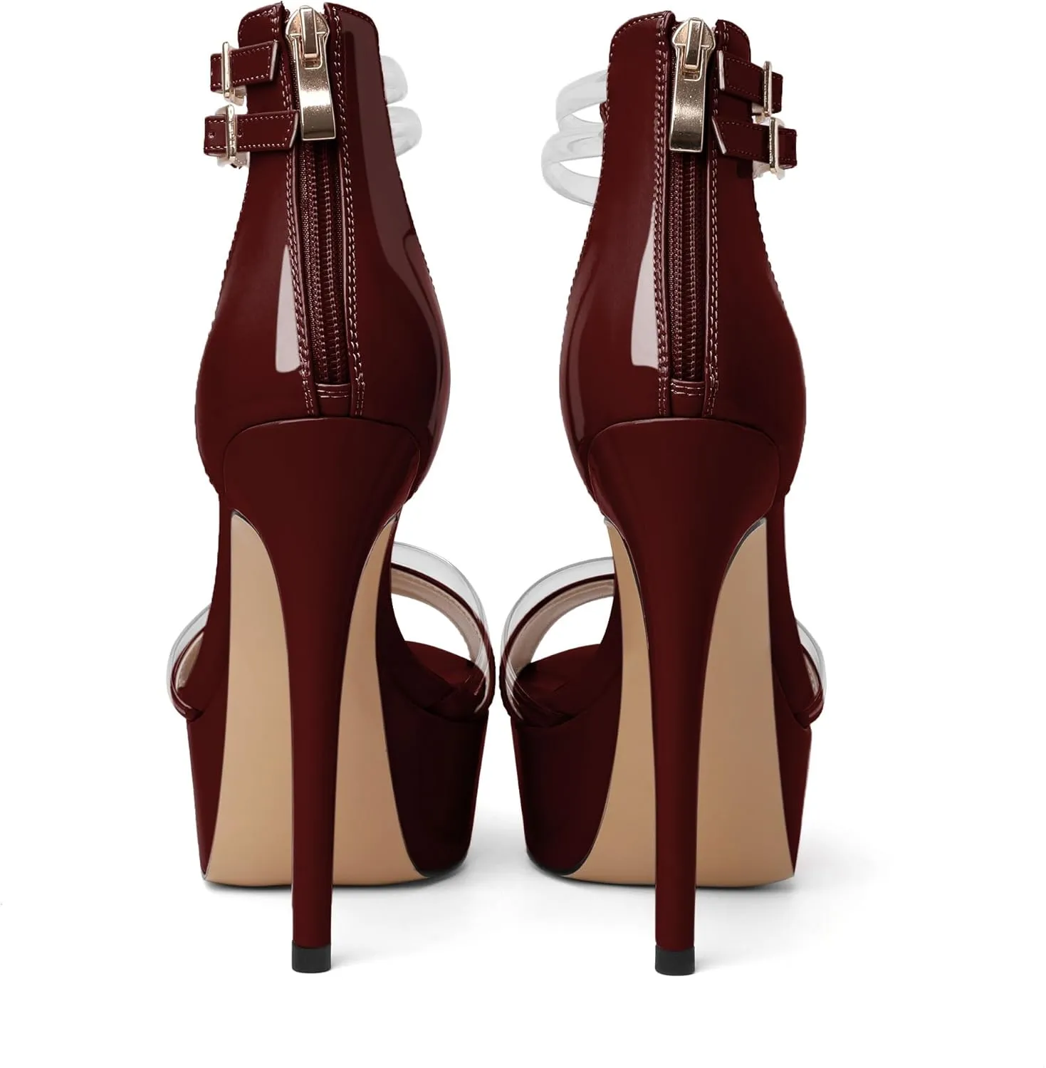 Mettesally Women's Platform Heels Peep Toe Heeled Sandals T Strap Heels Strappy Stiletto High Heels 5.5 Inch Double Ankle Strap Pump Shoes with Back Zipper