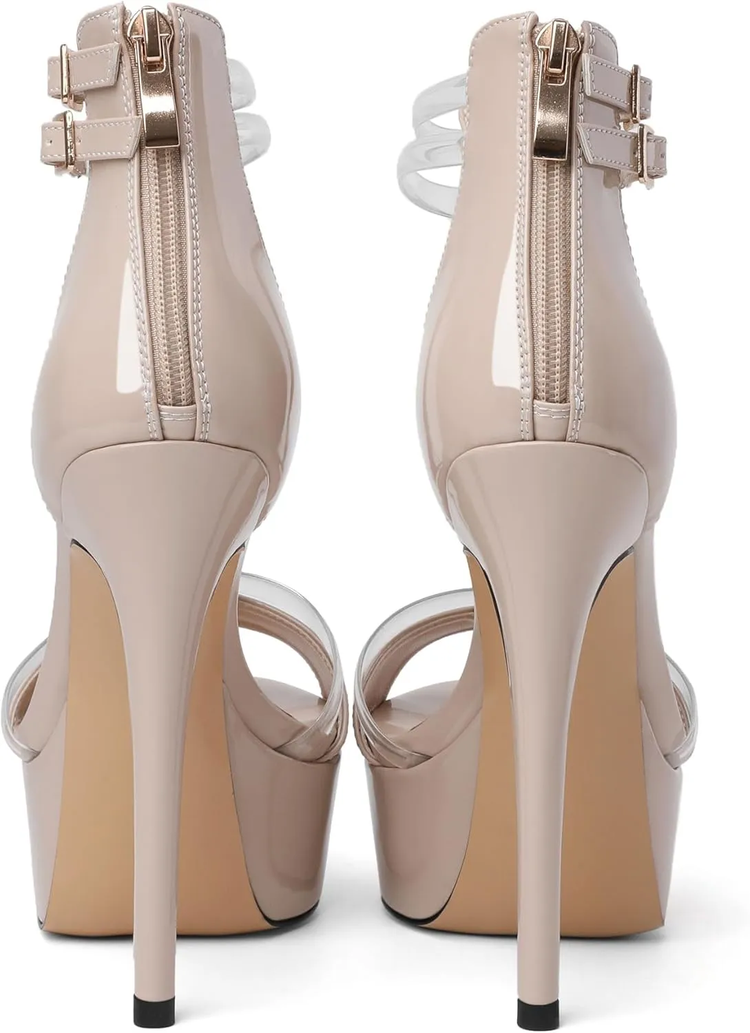 Mettesally Women's Platform Heels Peep Toe Heeled Sandals T Strap Heels Strappy Stiletto High Heels 5.5 Inch Double Ankle Strap Pump Shoes with Back Zipper