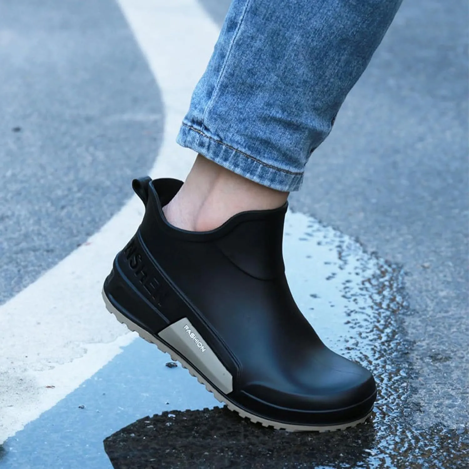 Mid Calf Rain Boots Women Mens Grounded Footwear Booties for Woman Slip On Barefoot Shoes Women's Ankle Rain Boots Rubber Fishing Deck Womens Boots Fall 2024