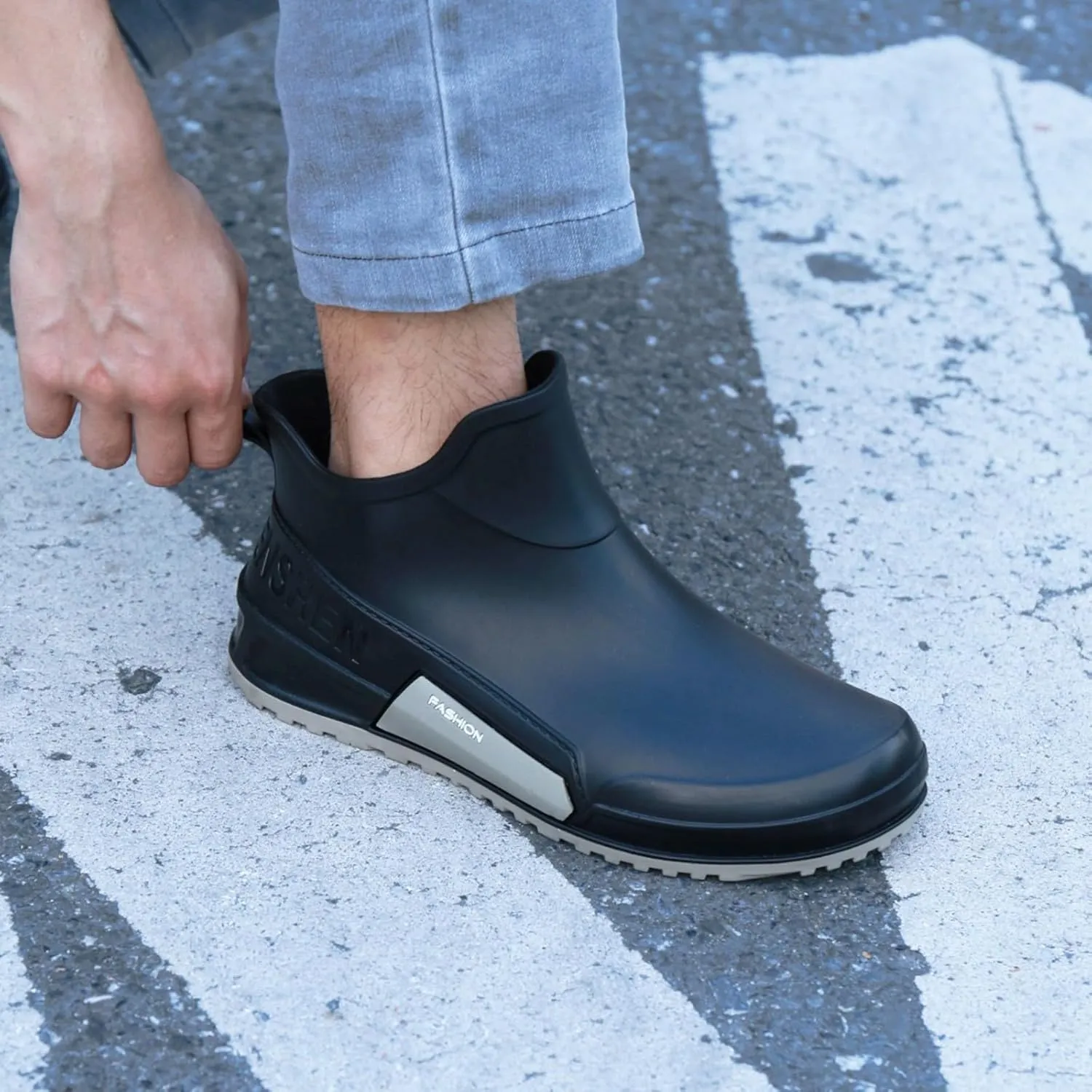 Mid Calf Rain Boots Women Mens Grounded Footwear Booties for Woman Slip On Barefoot Shoes Women's Ankle Rain Boots Rubber Fishing Deck Womens Boots Fall 2024
