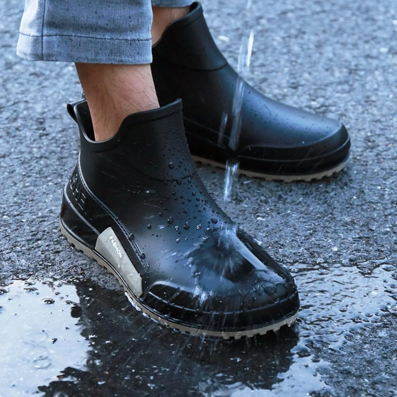 Mid Calf Rain Boots Women Mens Grounded Footwear Booties for Woman Slip On Barefoot Shoes Women's Ankle Rain Boots Rubber Fishing Deck Womens Boots Fall 2024