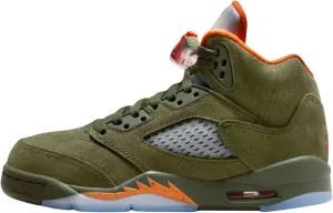 Nike Air Jordan 5 Retro Big Kids Shoes Size-5, Army Olive/Solar Orange