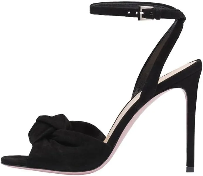 onlymaker Women's Peep Toe Open-back Ankle Sandals Cross Buckle Strap Cute Bowknot Stiletto High Heel Sandals