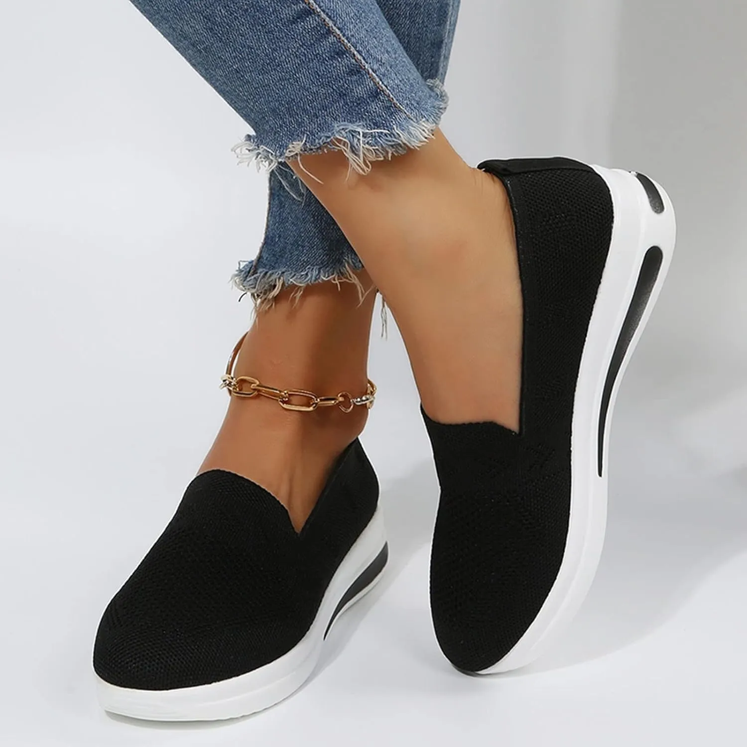 Orthopedic Shoes for Women Slip on Sneakers Woven Arch Support Breathable Walking Shoes Comfort Non Slip Work Sneakers