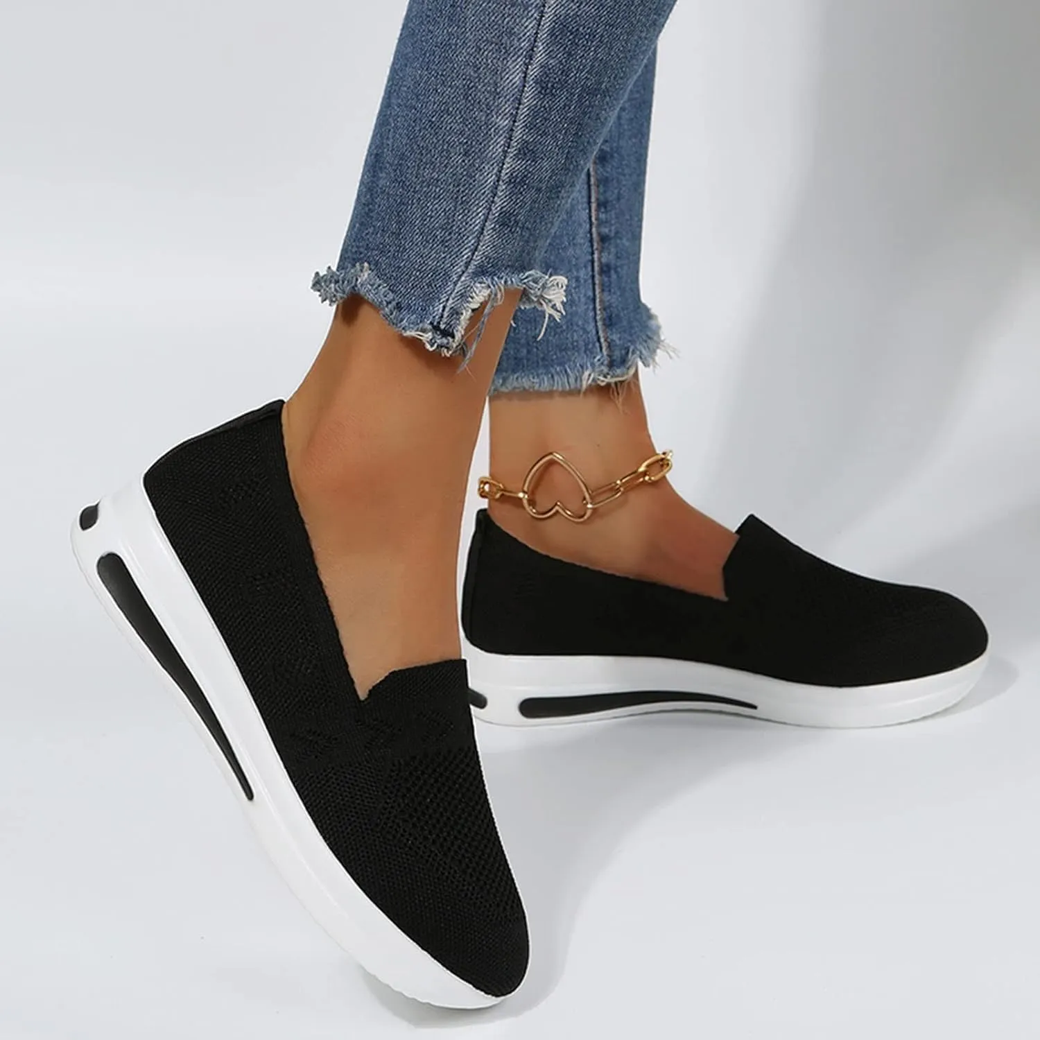 Orthopedic Shoes for Women Slip on Sneakers Woven Arch Support Breathable Walking Shoes Comfort Non Slip Work Sneakers