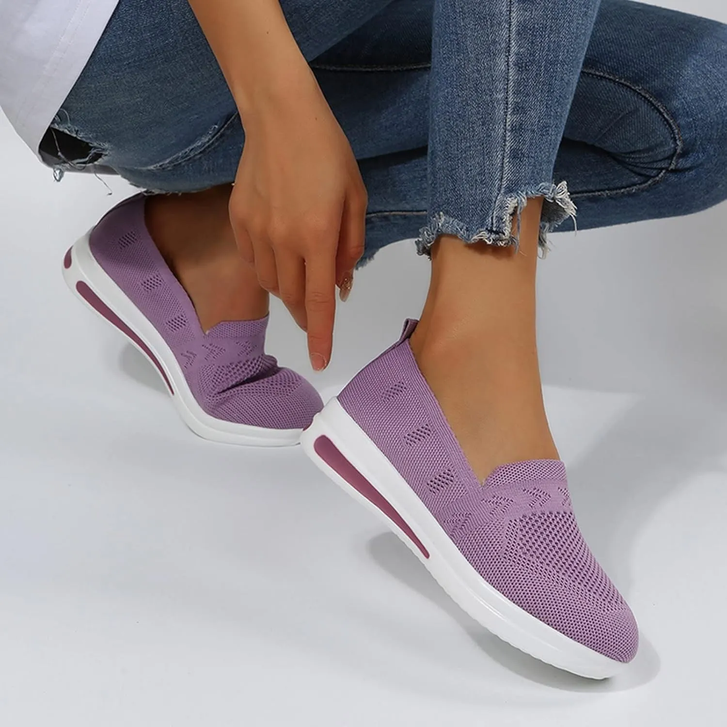 Orthopedic Shoes for Women Slip on Sneakers Woven Arch Support Breathable Walking Shoes Comfort Non Slip Work Sneakers
