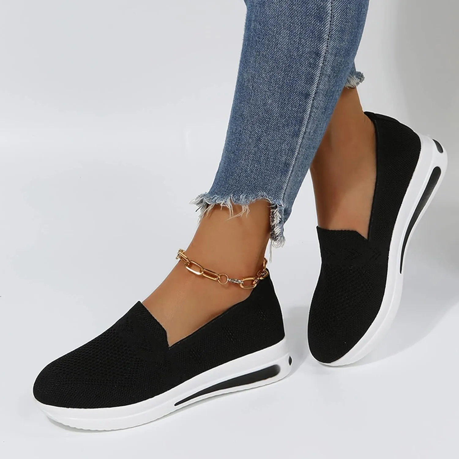 Orthopedic Shoes for Women Slip on Sneakers Woven Arch Support Breathable Walking Shoes Comfort Non Slip Work Sneakers