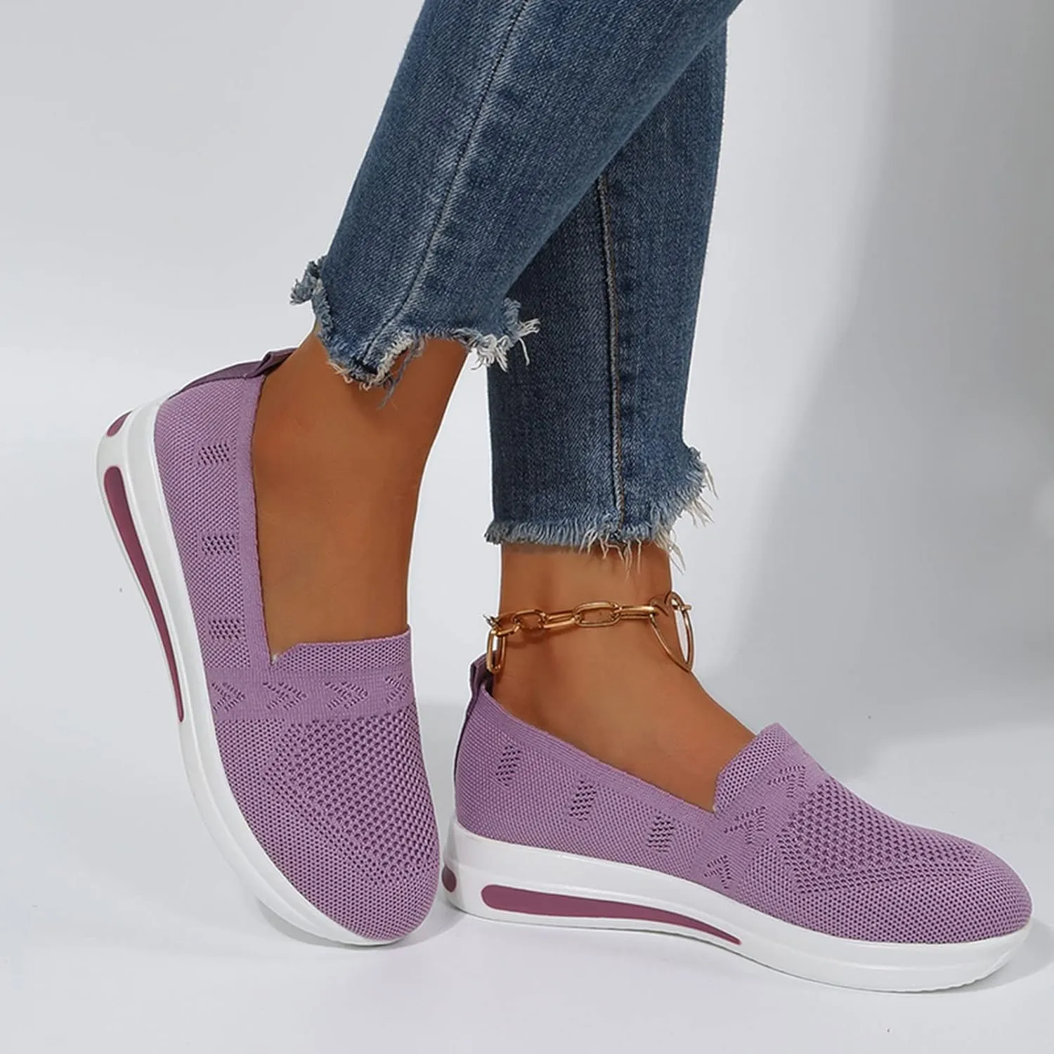 Orthopedic Shoes for Women Slip on Sneakers Woven Arch Support Breathable Walking Shoes Comfort Non Slip Work Sneakers