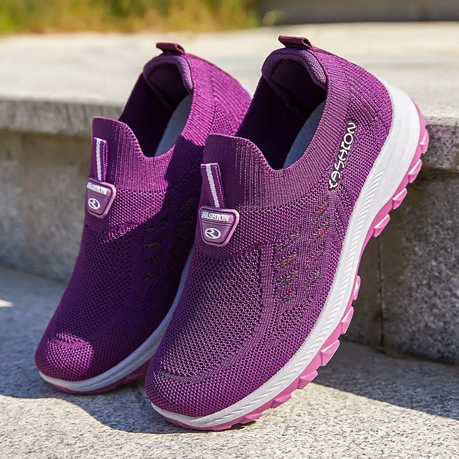 Orthopedic Sneakers for Women Mesh Comfortable Woven Sneaker Breathable Slip On Walking Shoes with Arch Support Wide Width Casual Shoes