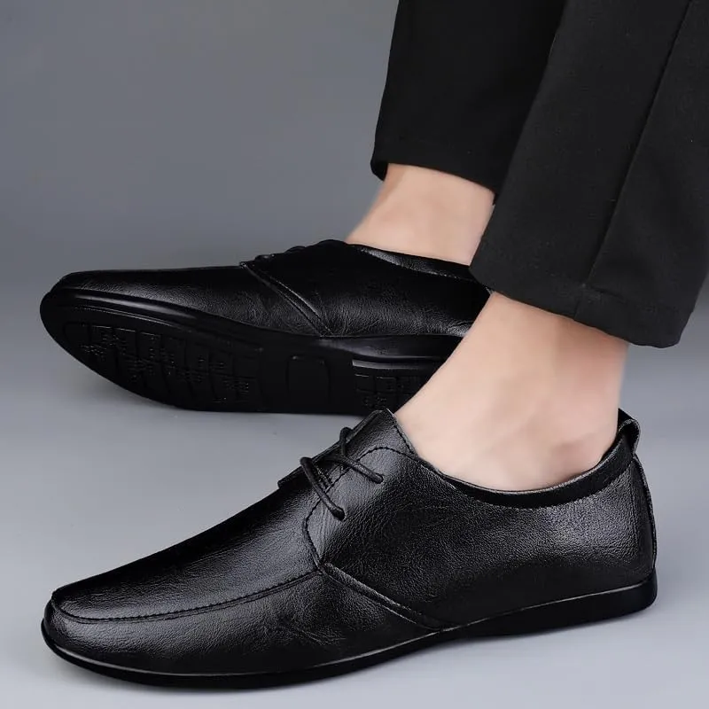 Oxford Leather Shoes for Men, Leather Shoes Business Dress Shoes All-Match Casual Shock-Absorbing Wear-Resistant Footwear Breathable Black Driving Shoes