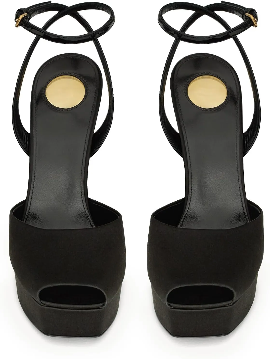 Peep Toe Platform High Heels Sandals for Womens, Satin Slingback Stiletto Shoes with Platform Ankle Strap Buckle for Weddings Evening Dressy