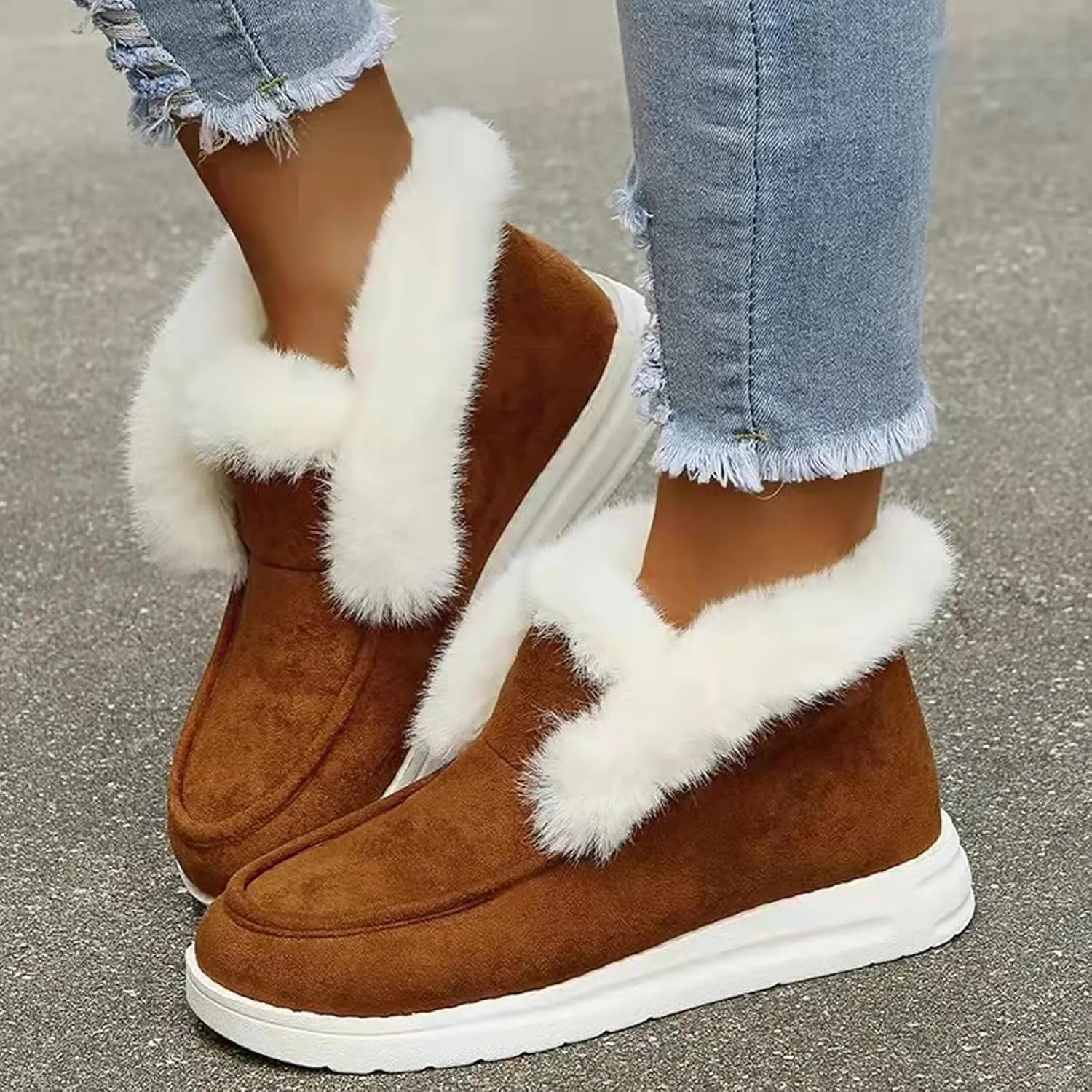 Pubyfun Senior Comfy Winter Ankle Boots Women, Ladies Warm and Comfortable Casual Snow Boots, Fur Lined Warm Slip