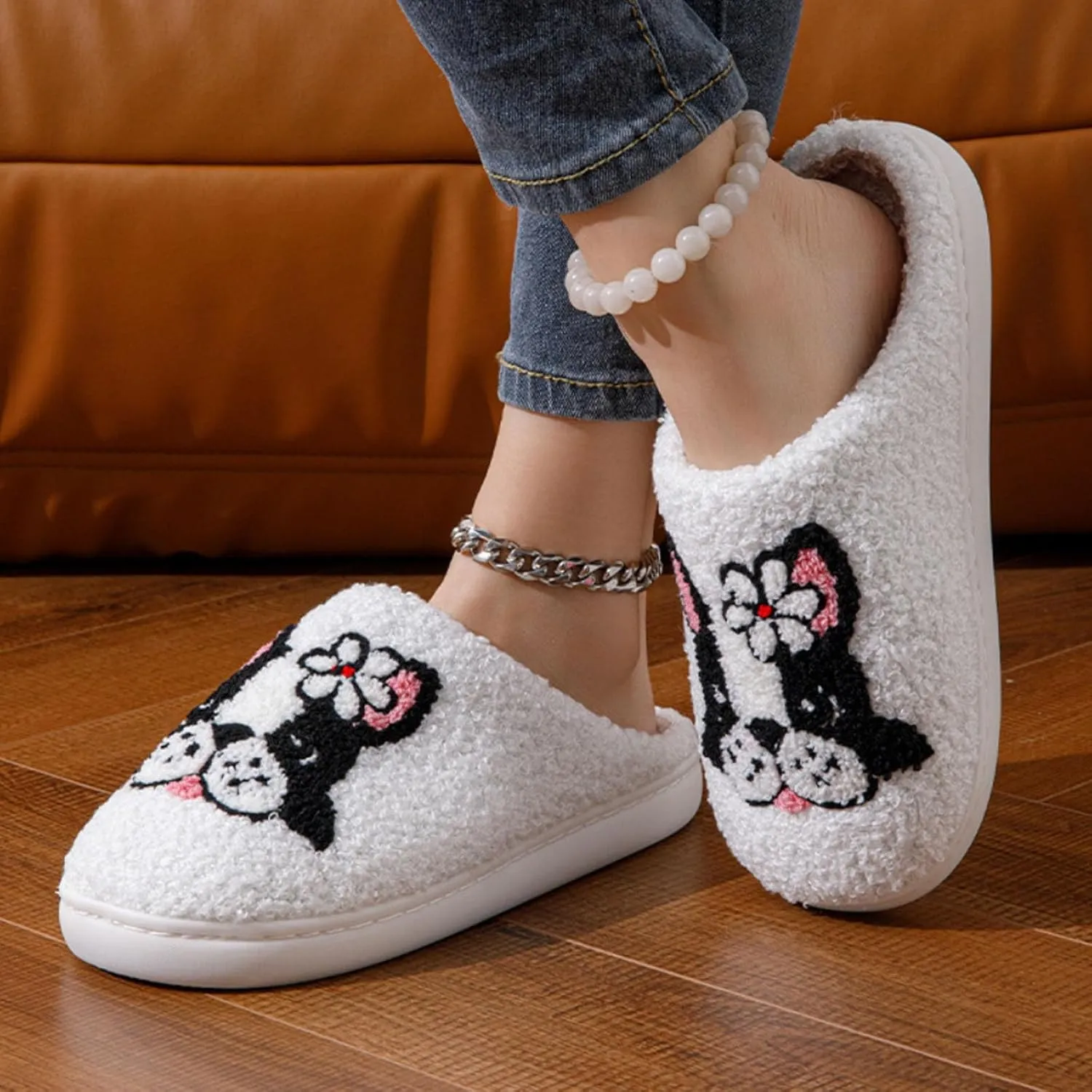 QSKPC animal slippers for women Fluffy Plush Slippers Cute Cartoon House Slipper Fruit Slippers for Womens Mens Plush Soft Memory Foam House Shoes