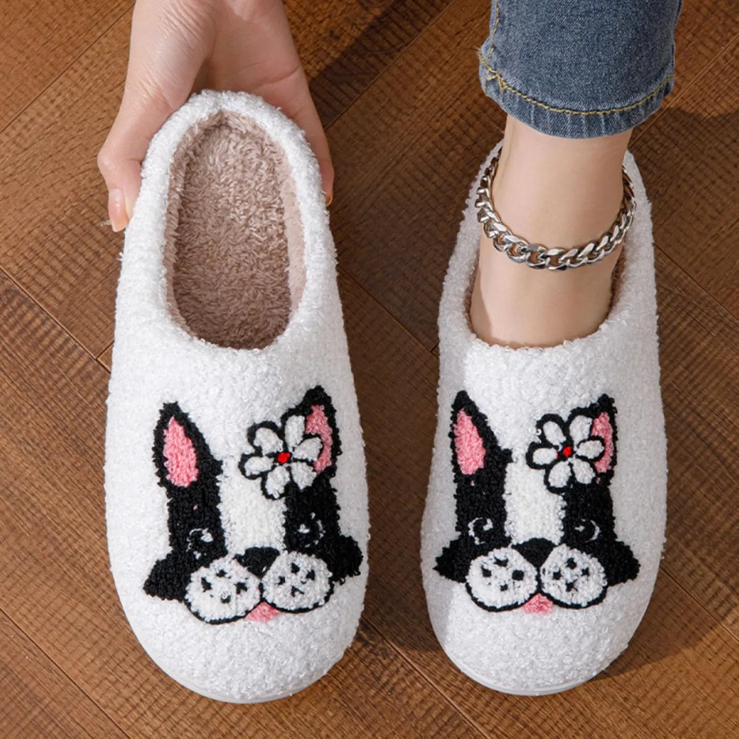 QSKPC animal slippers for women Fluffy Plush Slippers Cute Cartoon House Slipper Fruit Slippers for Womens Mens Plush Soft Memory Foam House Shoes