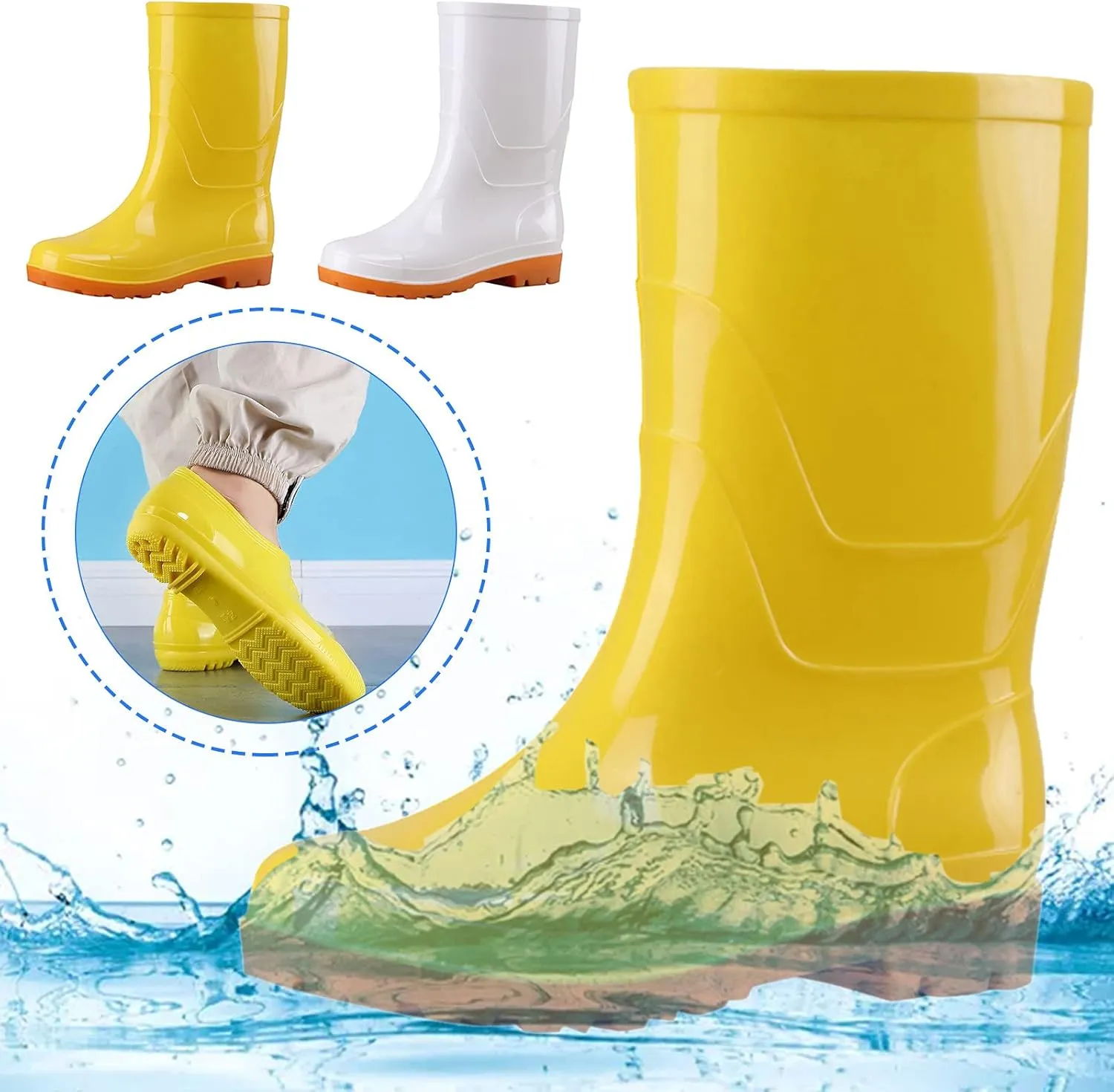 Rain Boots Women Mid-Calf Rain Shoes Wide Calf Waterproof Rubber Boots Comfortable Non Slip Short Garden Shose