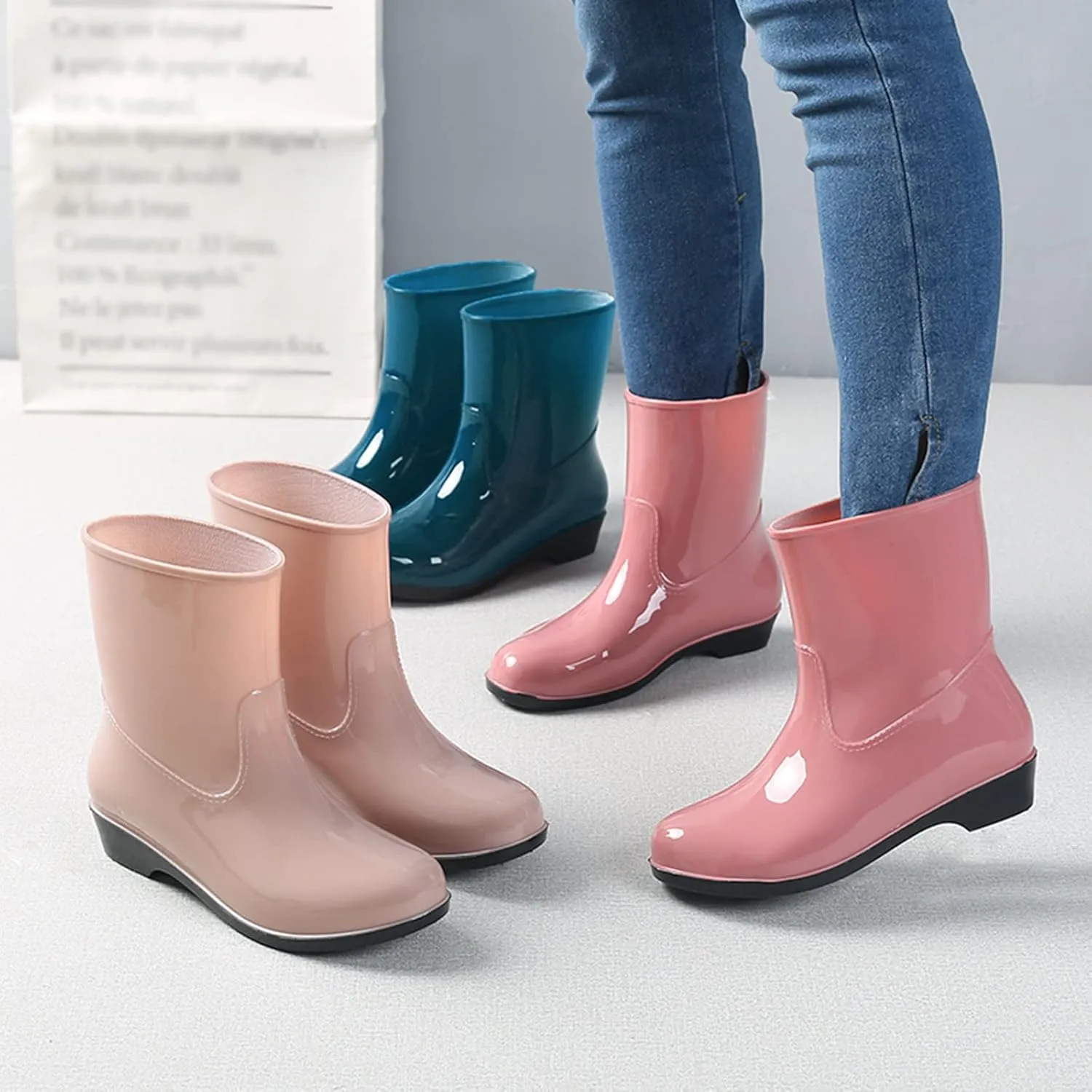 Rain Boots Women Tall Waterproof Mens Grounded Footwear Booties To Wear with Dresses Work Barefoot Shoes Packable Tall Rain Boots for Women Waterproof Chelsea Boots