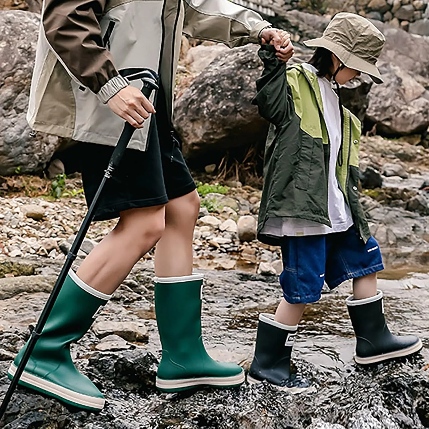 Rain Boots Women Tall Waterproof Mens Grounded Footwear Booties with Heel Non Slip Work Barefoot Shoes Mid Calf Rain Boots for Women,Waterproof Garden Knee High Boots