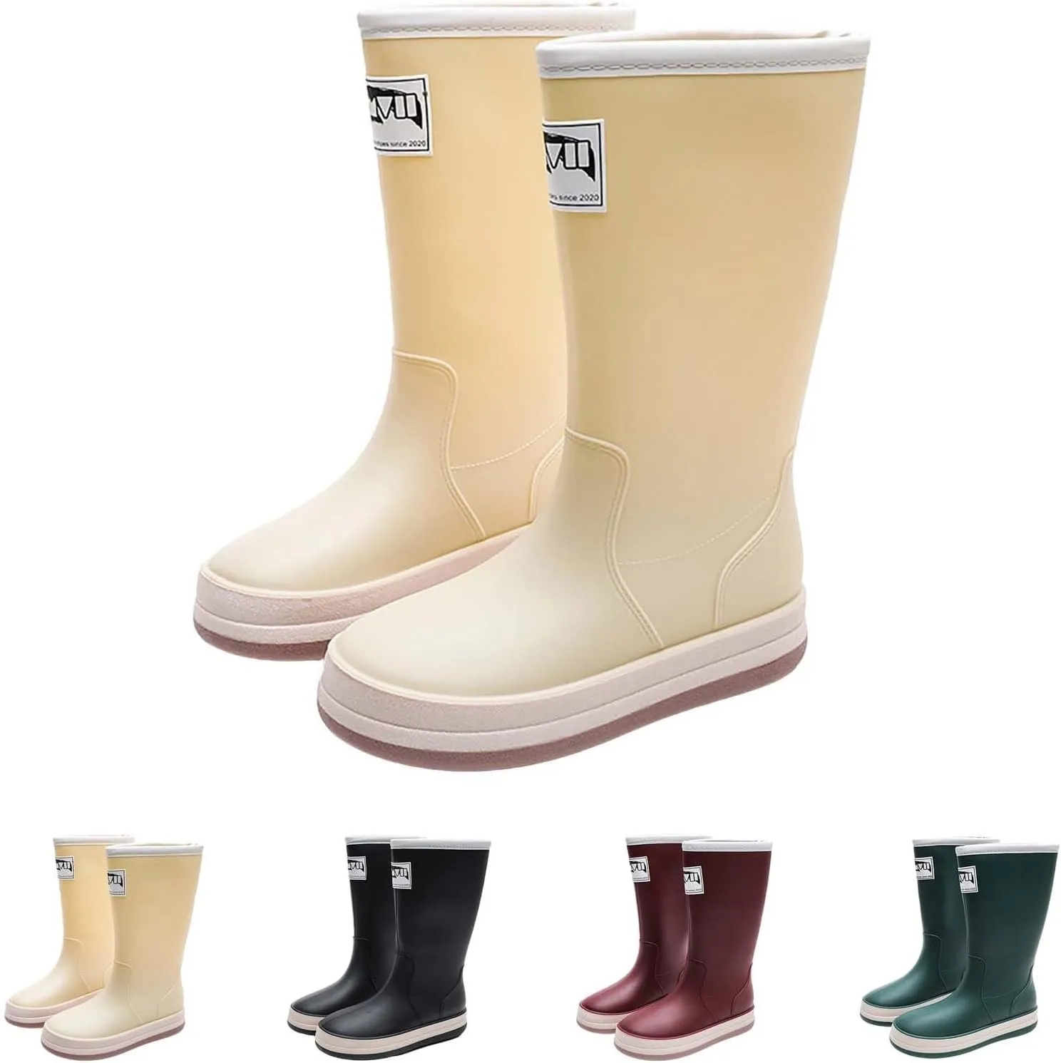 Rain Boots Women Tall Waterproof Mens Grounded Footwear Booties with Heel Non Slip Work Barefoot Shoes Mid Calf Rain Boots for Women,Waterproof Garden Knee High Boots