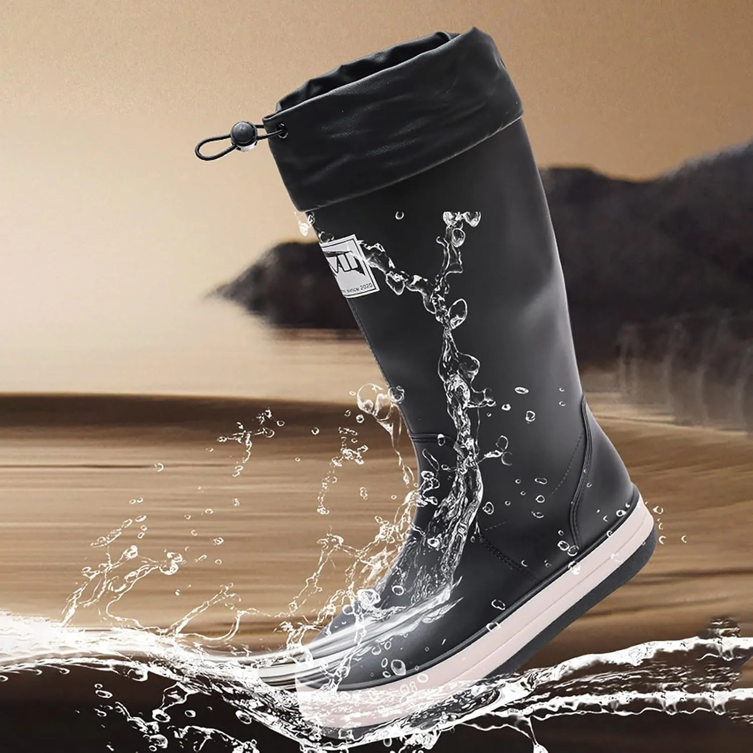 Rain Boots Women Tall Waterproof Mens Grounded Footwear Booties with Heel Non Slip Work Barefoot Shoes Mid Calf Rain Boots for Women,Waterproof Garden Knee High Boots
