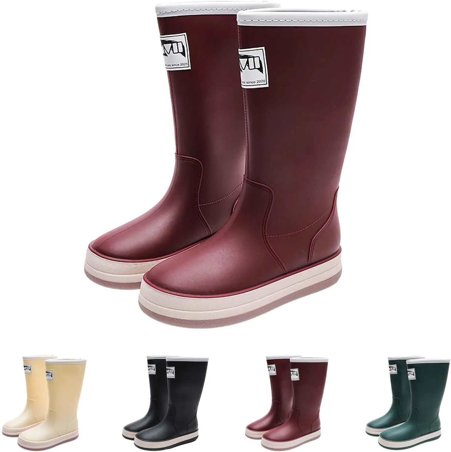 Rain Boots Women Tall Waterproof Mens Grounded Footwear Booties with Heel Non Slip Work Barefoot Shoes Mid Calf Rain Boots for Women,Waterproof Garden Knee High Boots