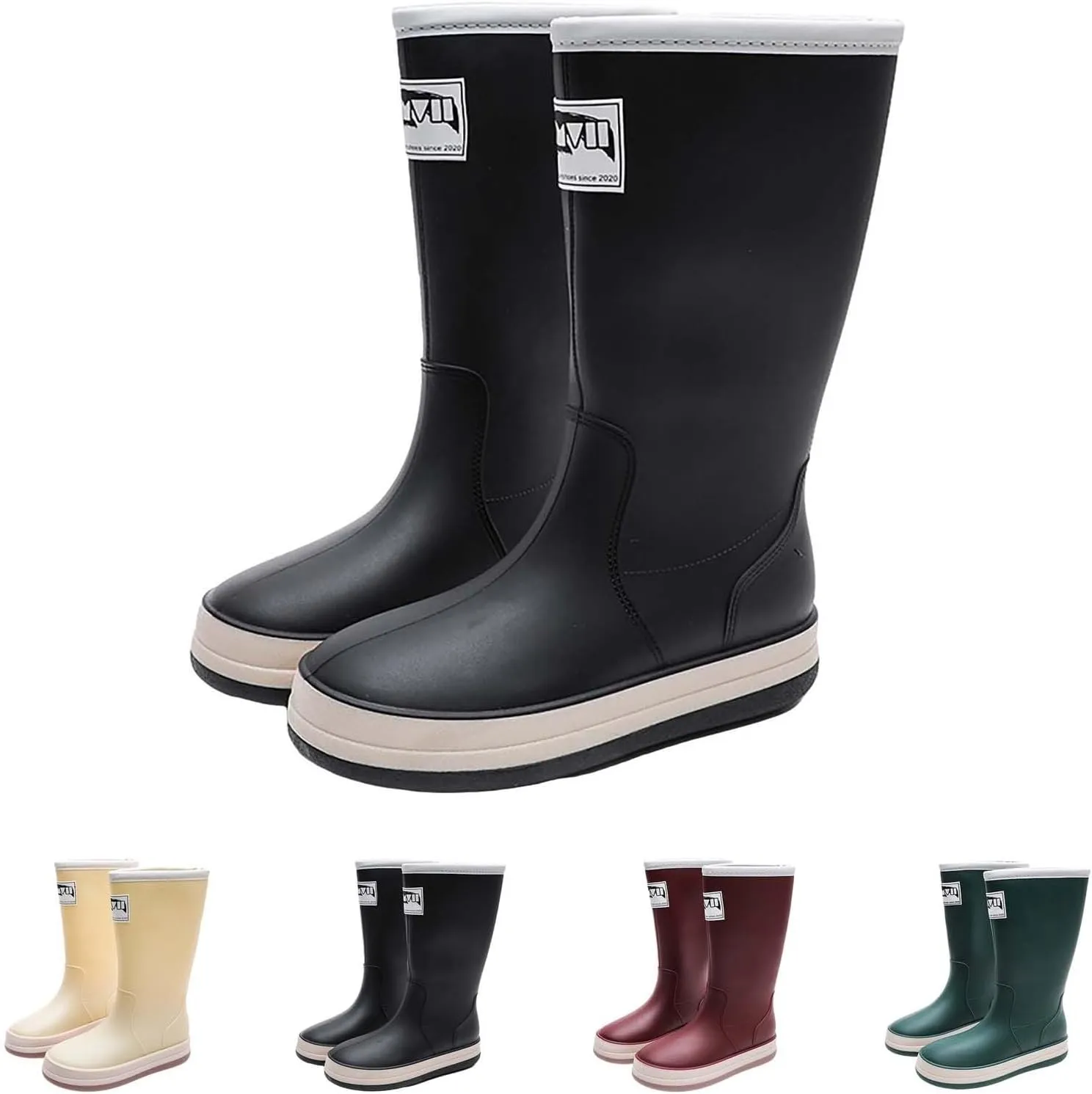 Rain Boots Women Tall Waterproof Mens Grounded Footwear Booties with Heel Non Slip Work Barefoot Shoes Mid Calf Rain Boots for Women,Waterproof Garden Knee High Boots