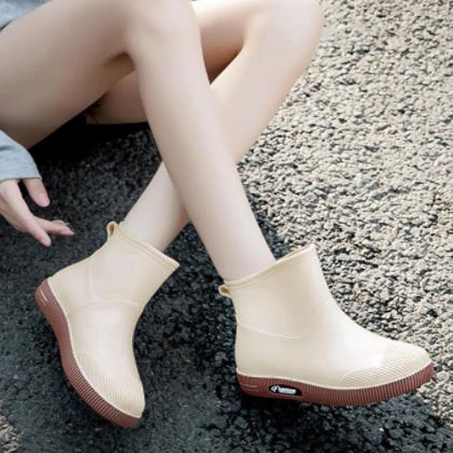 Rain Boots Women Wide Feet Mens Grounded Footwear Booties with Heel Slip On Barefoot Shoes Mens Rain Boots Slip On Non-Slip Rubber Waterproof Mens Boots Casual