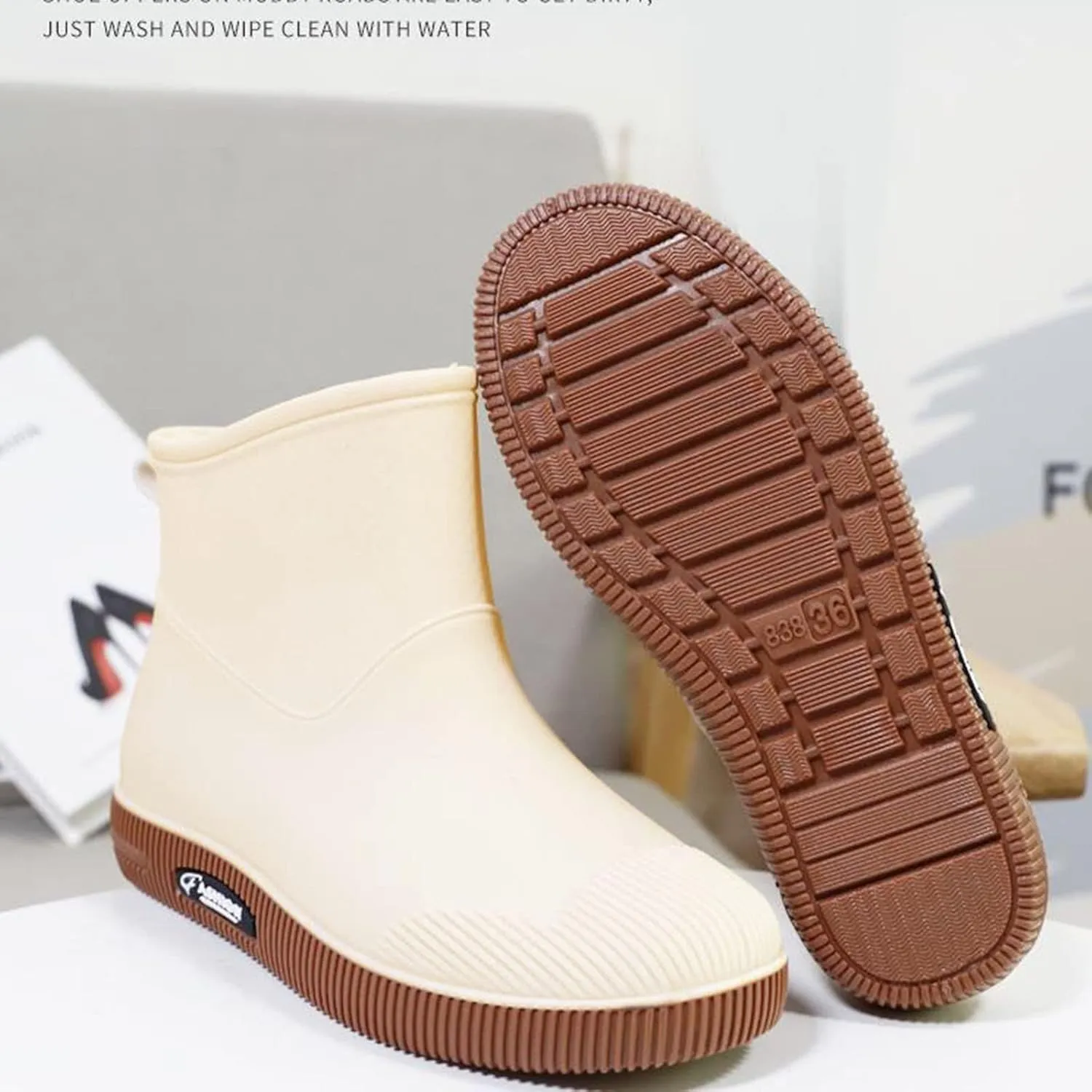 Rain Boots Women Wide Feet Mens Grounded Footwear Booties with Heel Slip On Barefoot Shoes Mens Rain Boots Slip On Non-Slip Rubber Waterproof Mens Boots Casual