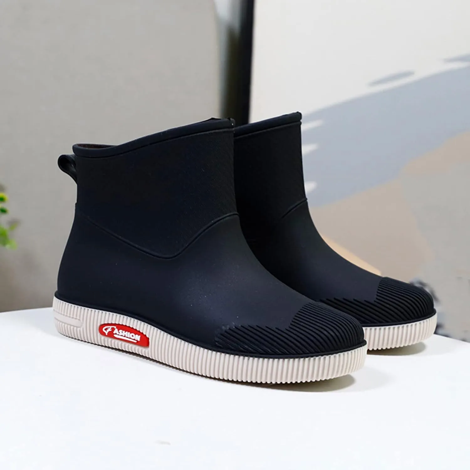Rain Boots Women Wide Feet Mens Grounded Footwear Booties with Heel Slip On Barefoot Shoes Mens Rain Boots Slip On Non-Slip Rubber Waterproof Mens Boots Casual