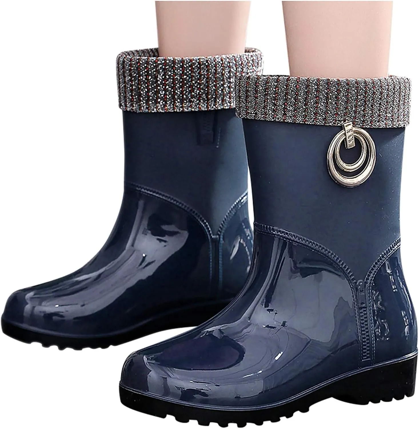 Rain Boots Women Women's Mid Calf Rain Boots Waterproof Anti-Slipping Garden Shoes Outdoor Boot for Hunting Farming