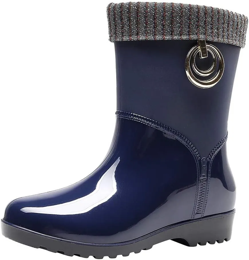 Rain Boots Women Women's Mid Calf Rain Boots Waterproof Anti-Slipping Garden Shoes Outdoor Boot for Hunting Farming