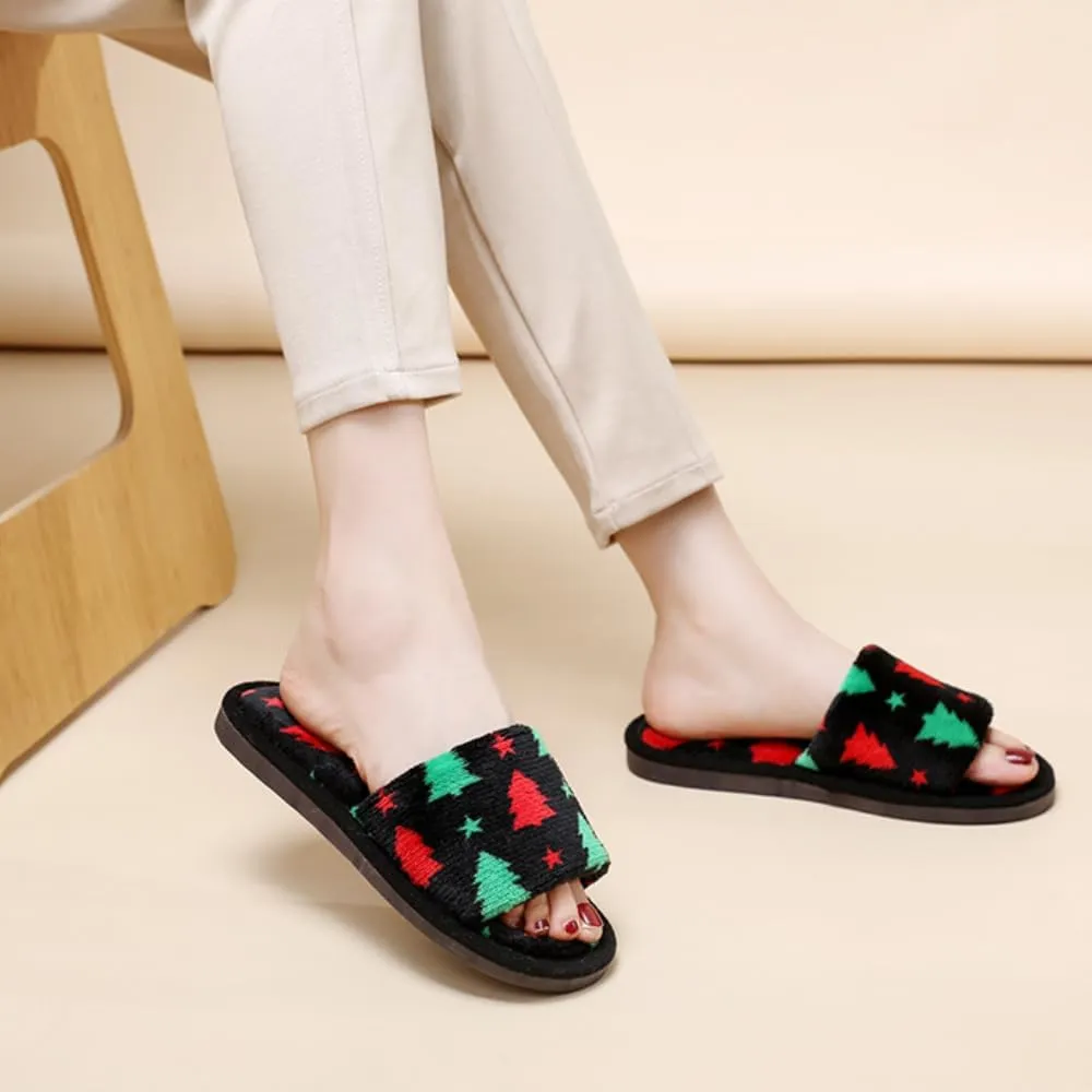 RErom Women Christmas Slippers Fuzzy Slippers Indoor Plush Comfy Faux Fur Shoes Anti-Skid Sole Xmas Holiday Slippers