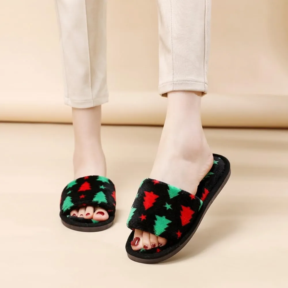 RErom Women Christmas Slippers Fuzzy Slippers Indoor Plush Comfy Faux Fur Shoes Anti-Skid Sole Xmas Holiday Slippers