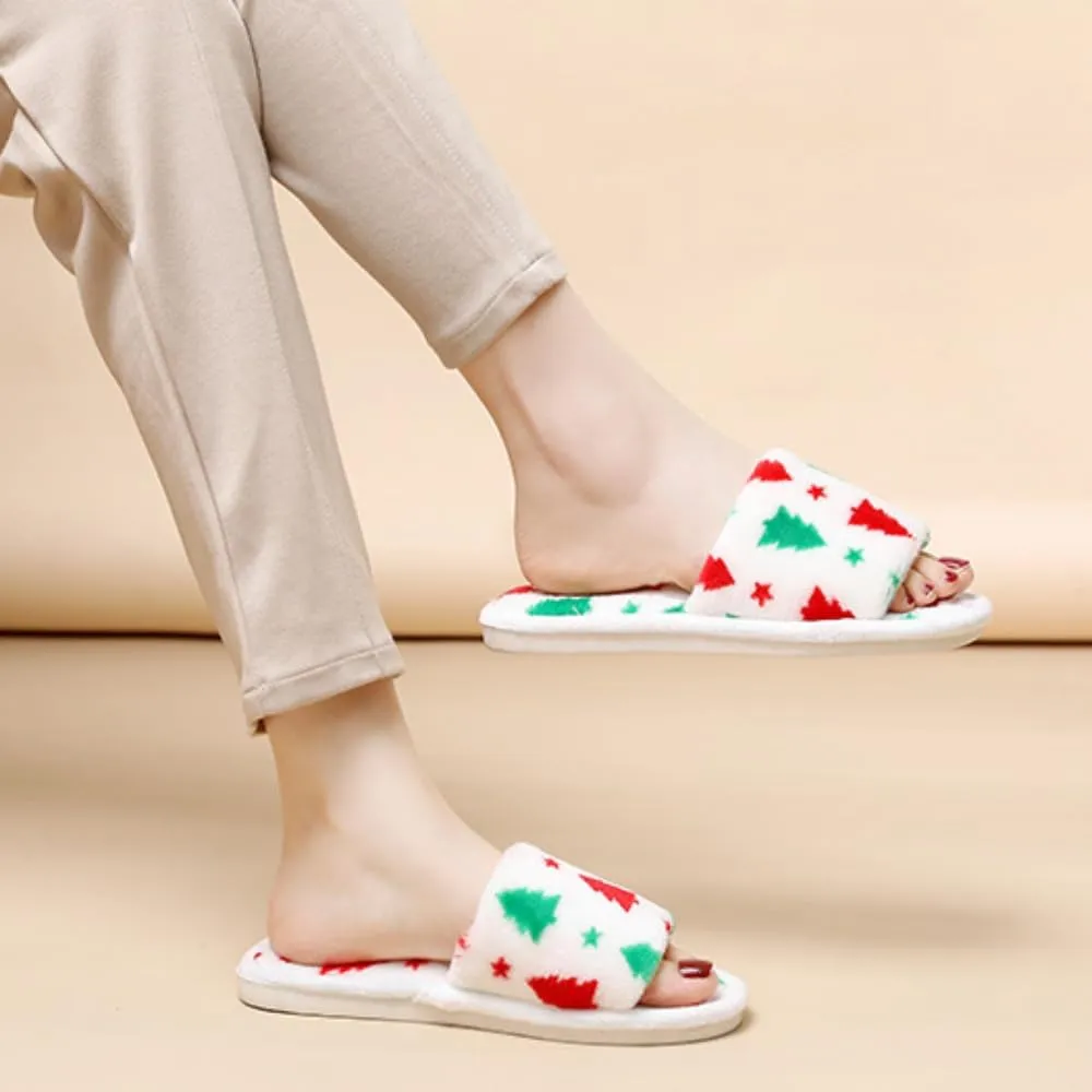 RErom Women Christmas Slippers Fuzzy Slippers Indoor Plush Comfy Faux Fur Shoes Anti-Skid Sole Xmas Holiday Slippers