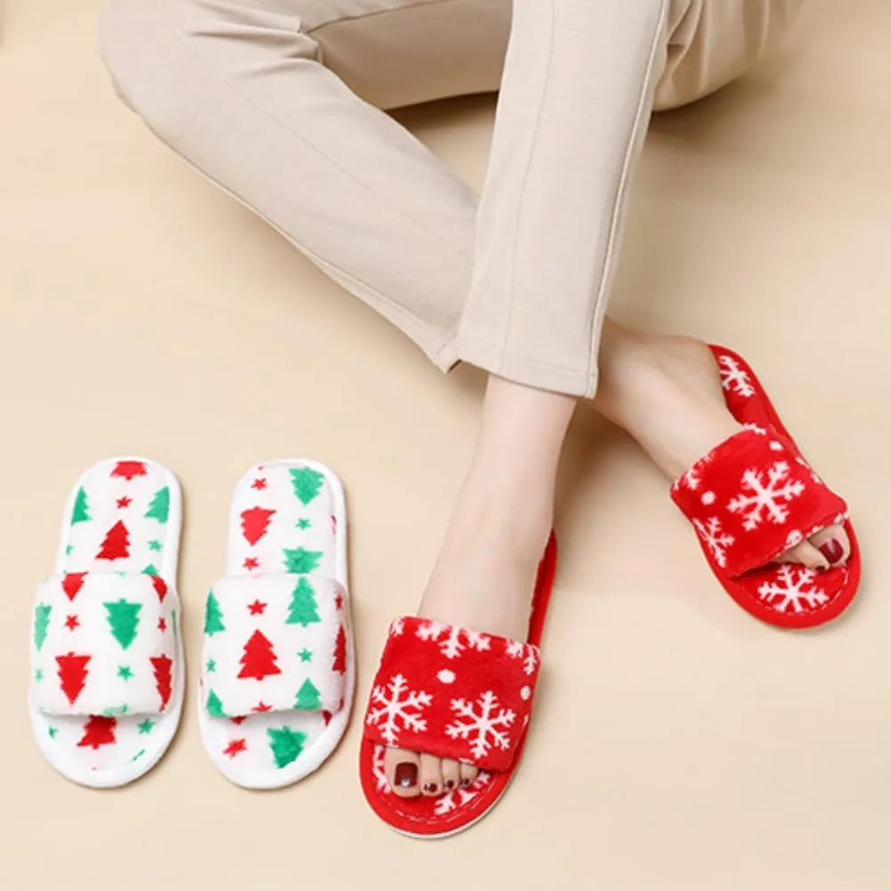 RErom Women Christmas Slippers Fuzzy Slippers Indoor Plush Comfy Faux Fur Shoes Anti-Skid Sole Xmas Holiday Slippers