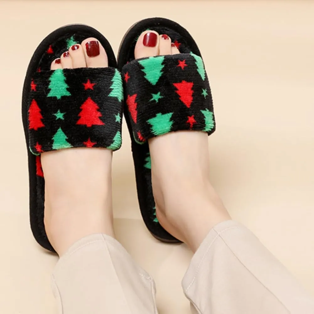 RErom Women Christmas Slippers Fuzzy Slippers Indoor Plush Comfy Faux Fur Shoes Anti-Skid Sole Xmas Holiday Slippers