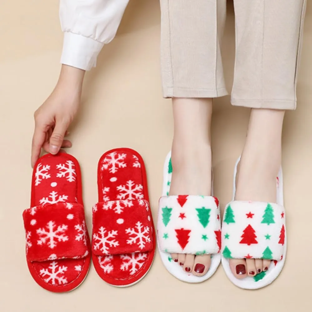 RErom Women Christmas Slippers Fuzzy Slippers Indoor Plush Comfy Faux Fur Shoes Anti-Skid Sole Xmas Holiday Slippers