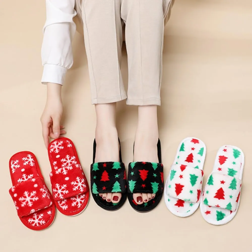 RErom Women Christmas Slippers Fuzzy Slippers Indoor Plush Comfy Faux Fur Shoes Anti-Skid Sole Xmas Holiday Slippers