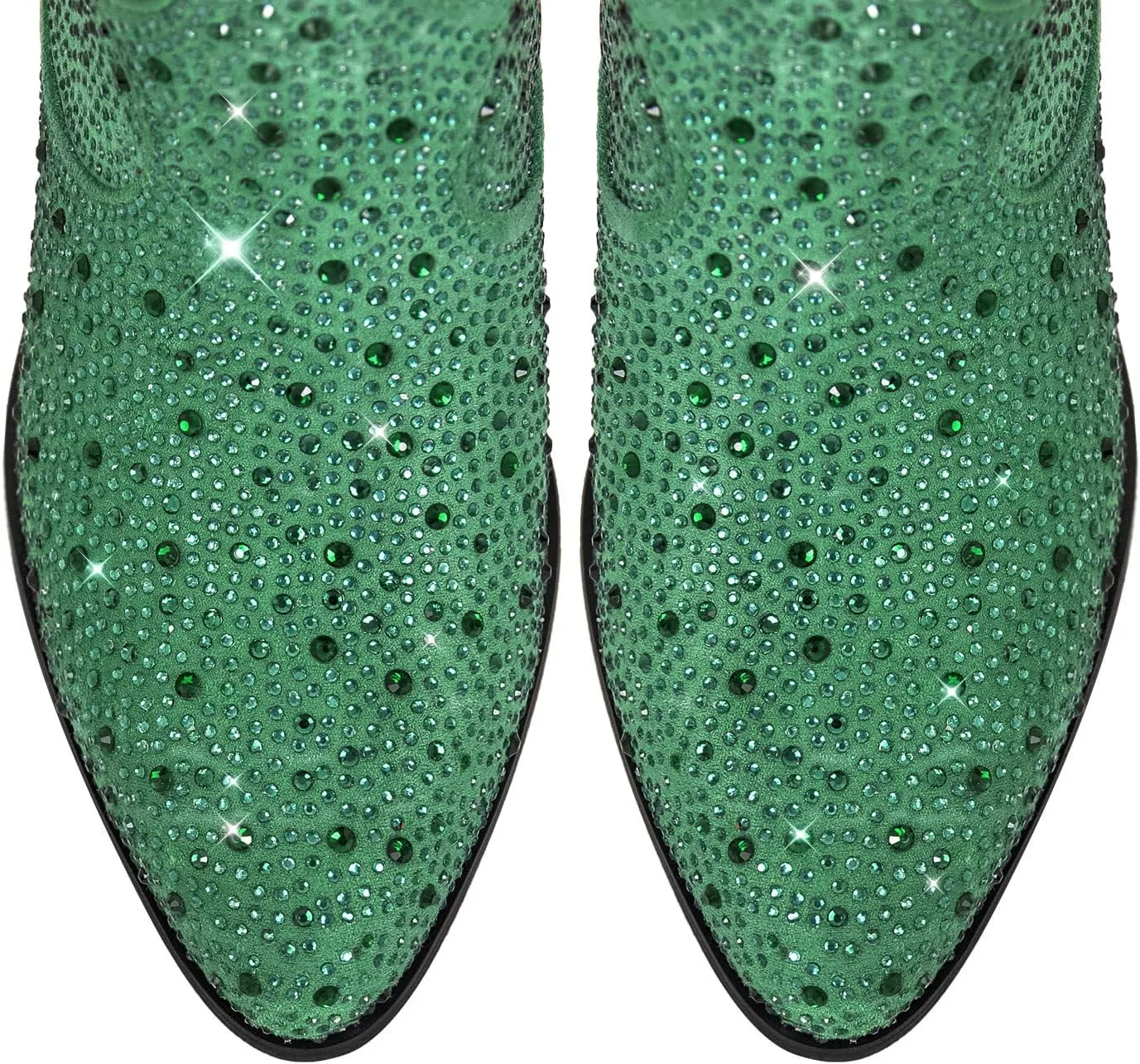 richealnini Sparkly Rhinestones Cowboy Cowgirl Stacked Heeled Ankle Boots with Tab Wedding Party Dressy