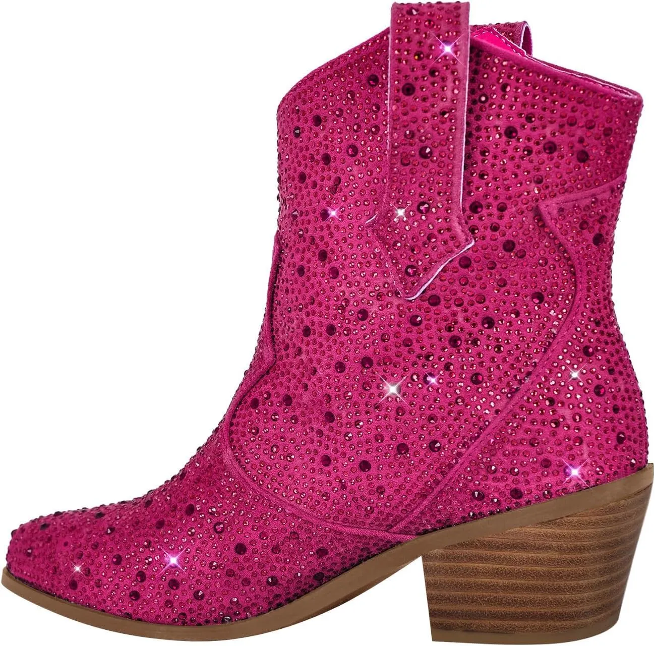 richealnini Sparkly Rhinestones Cowboy Cowgirl Stacked Heeled Ankle Boots with Tab Wedding Party Dressy