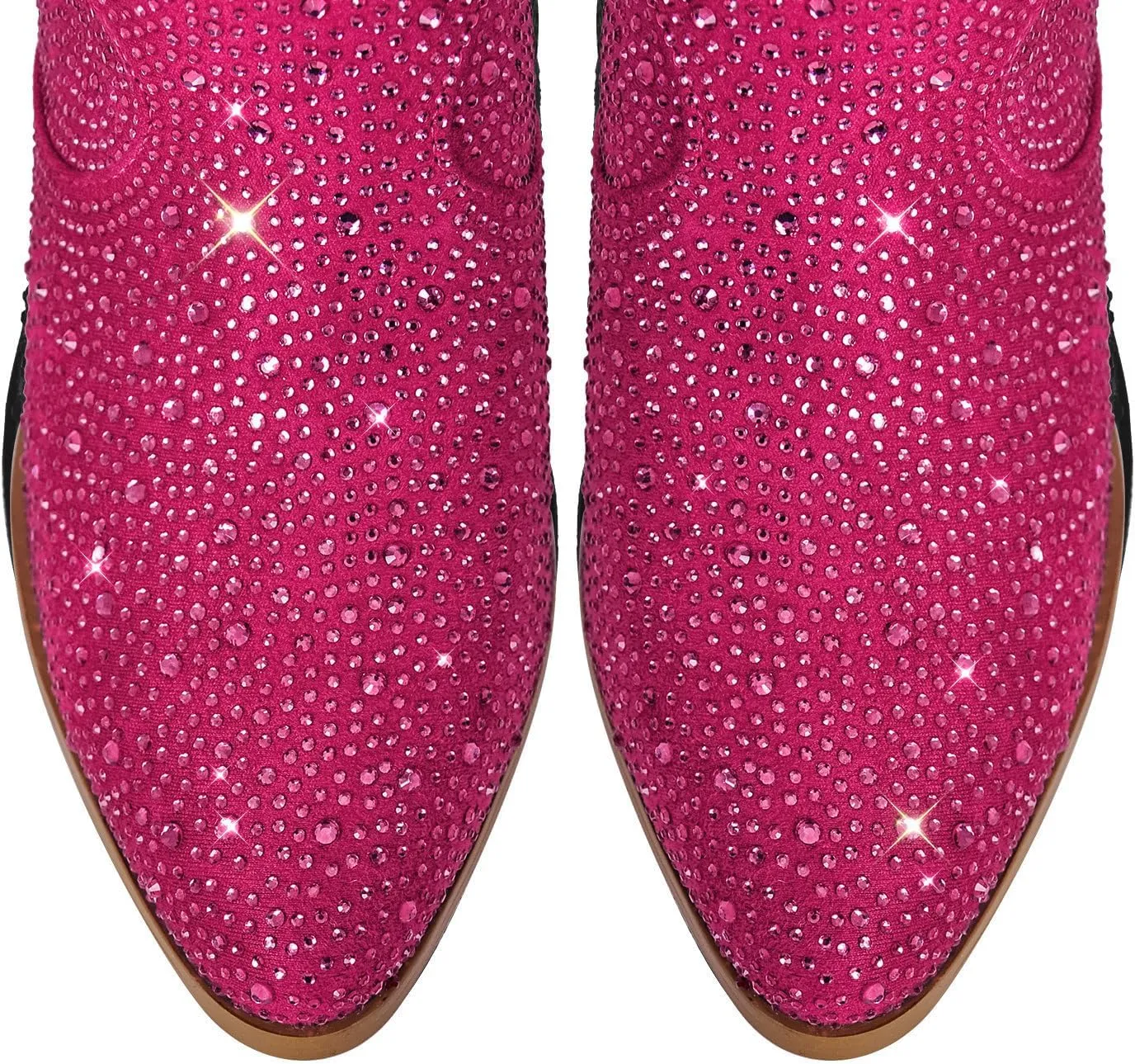 richealnini Sparkly Rhinestones Cowboy Cowgirl Stacked Heeled Ankle Boots with Tab Wedding Party Dressy