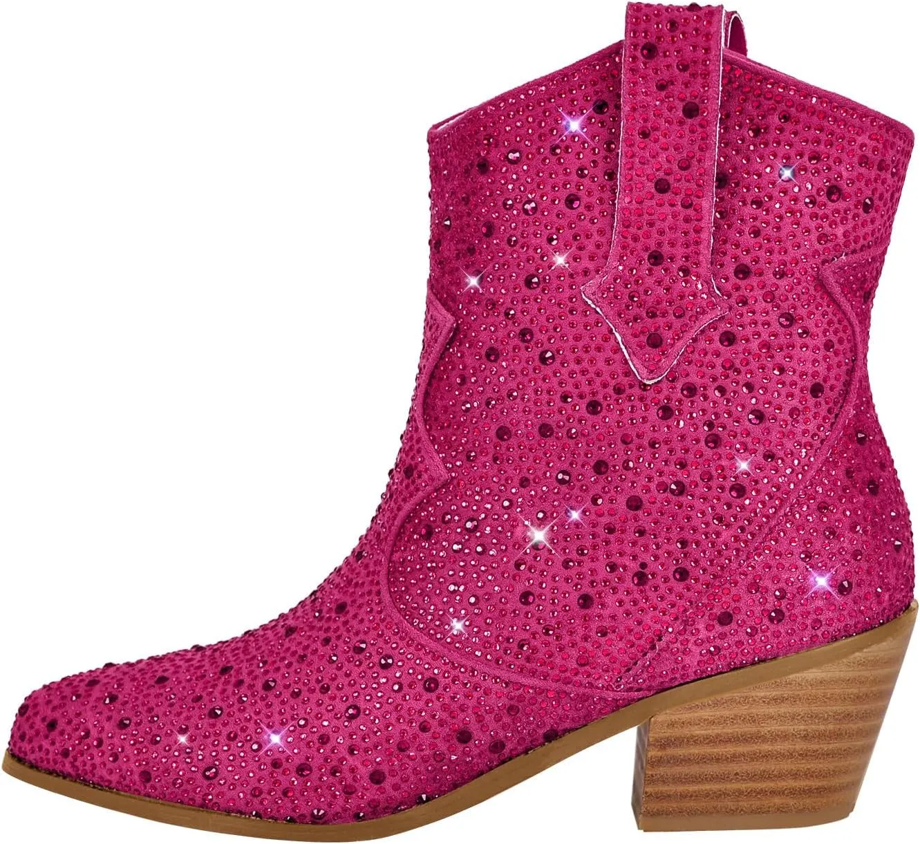 richealnini Sparkly Rhinestones Cowboy Cowgirl Stacked Heeled Ankle Boots with Tab Wedding Party Dressy