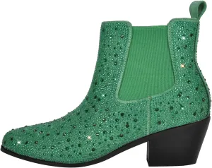 richealnini Womens Sexy Rhinestones Pointed Toe Block High Heel Ankle Boots