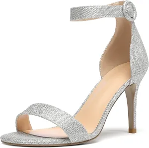 SAMMITOP Women's Open Toe High Heels Ankle Strap Sandals Stilettos Shoes