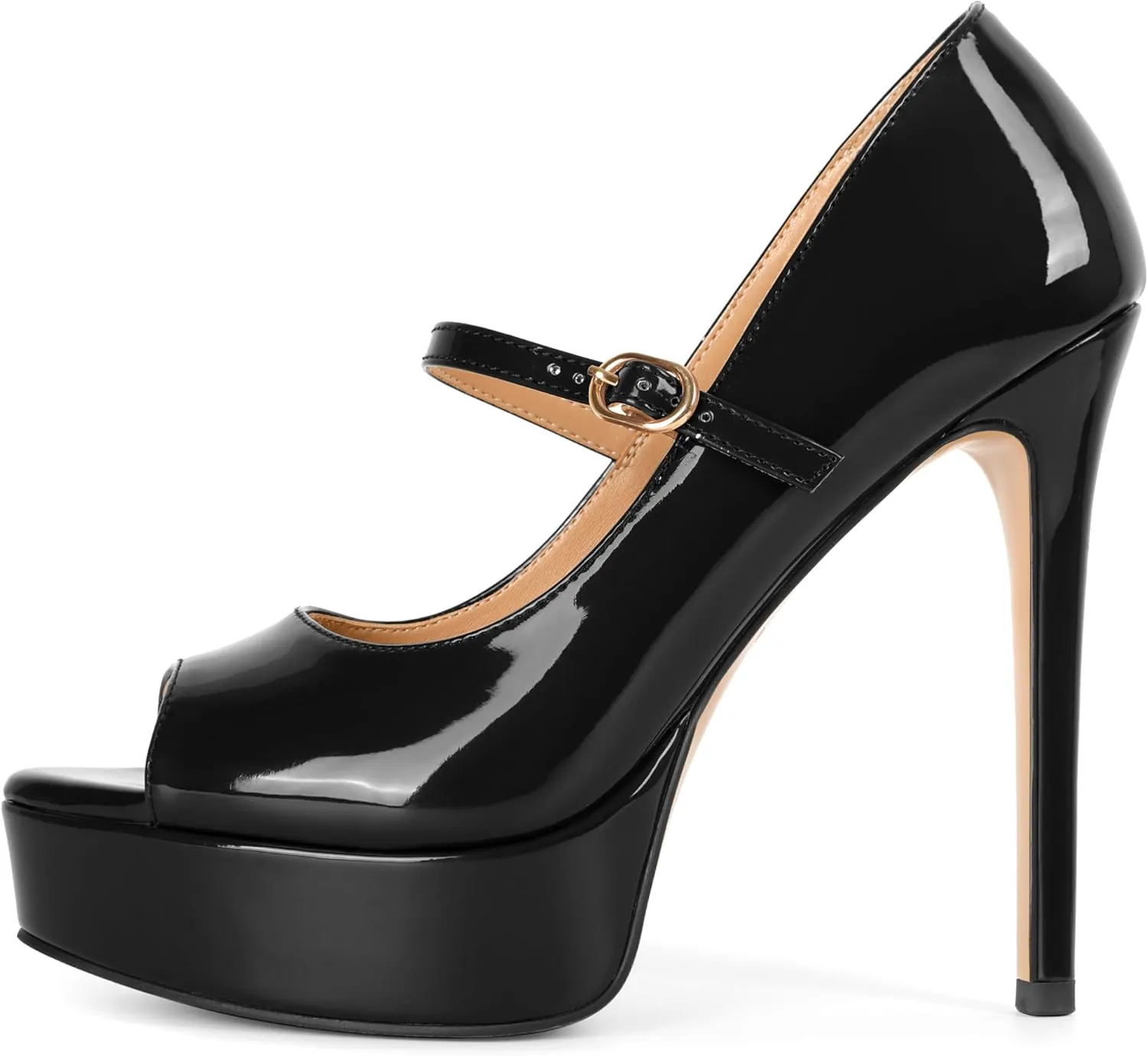 SAMMITOP Women's Peep Toe High Heels Platform Stiletto Pumps Patent Mary Jane Heels 5.5" Party Wedding Dress Shoes